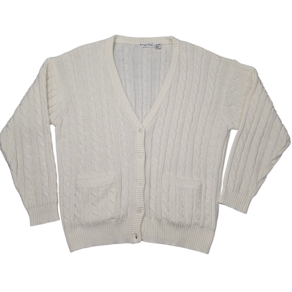 VTG Carriage Court 2007 Cable Knit Cardigan Sweater Cream White Sz L